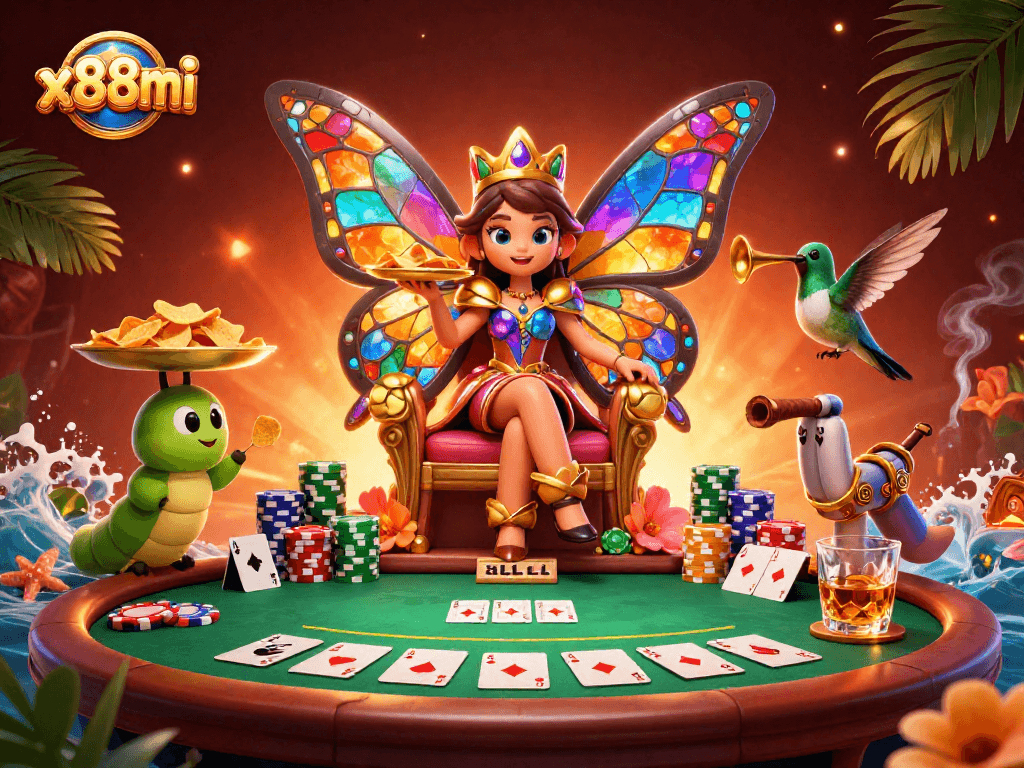 Experience the world of x88mi with vibrant poker action and captivating casino art.