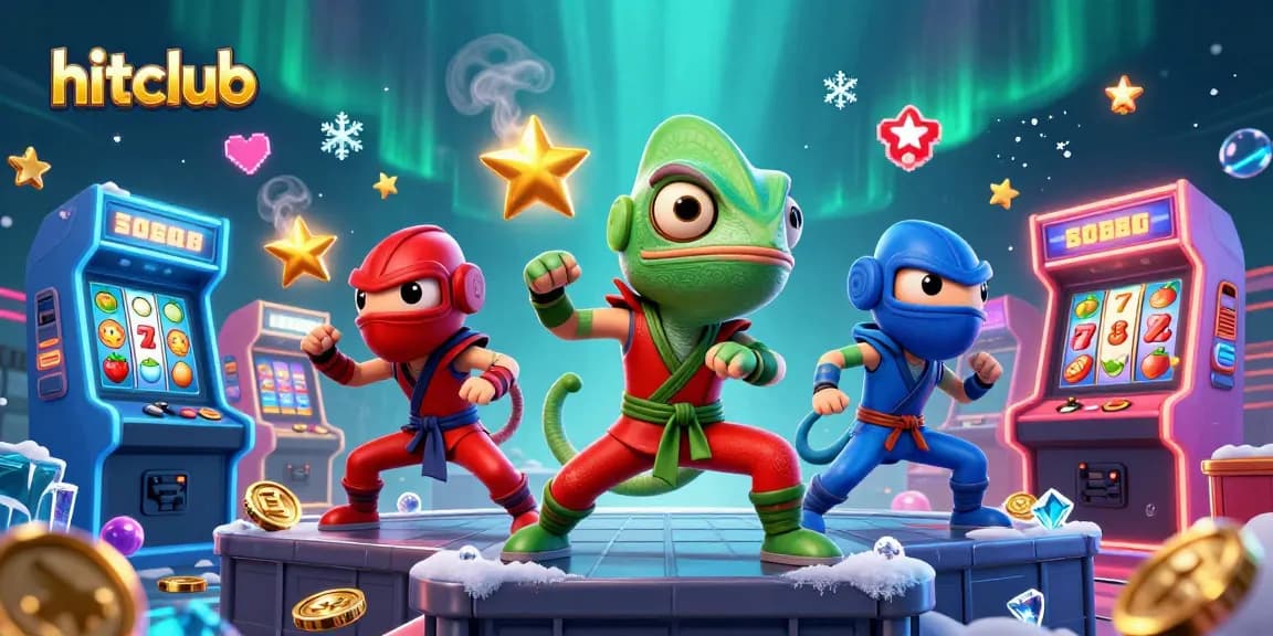 Experience thrilling action with hitclub's ninja chameleon characters in a vibrant casino setting.