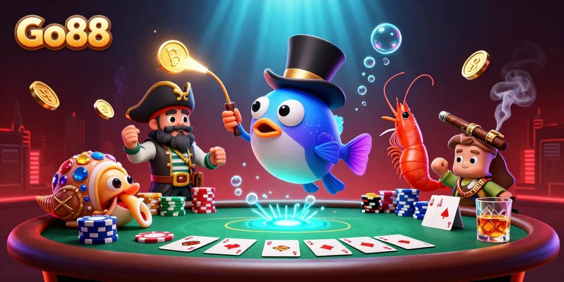 Experience the thrilling excitement of Go88 with dynamic 3D characters and vibrant casino elements.