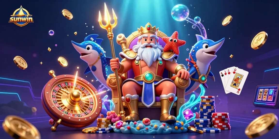 Spin to win with Sunwin's vibrant underwater casino theme featuring sea king Neptune.