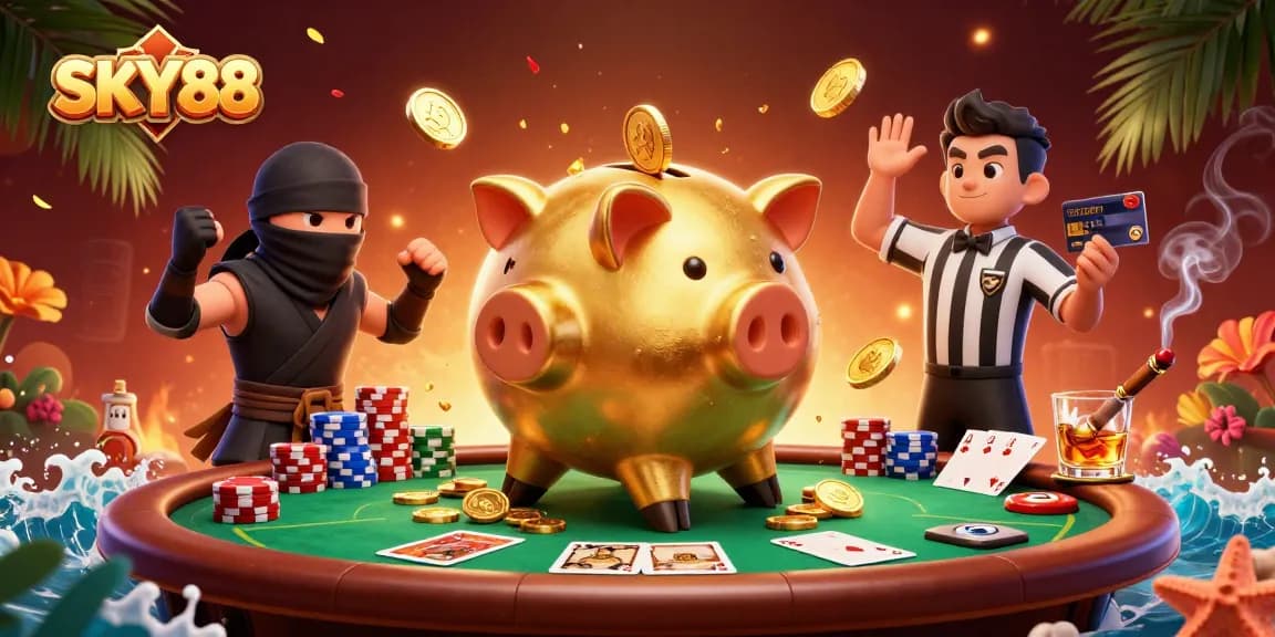 Engage with SKY88 for thrilling poker battles in this stunning 3D illustration