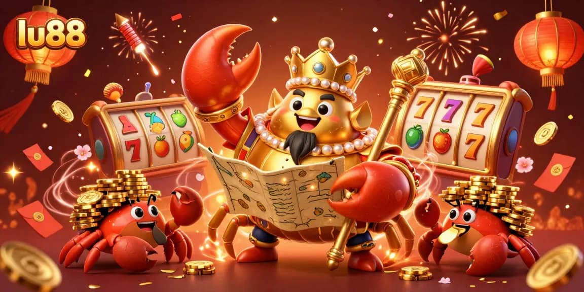 Experience thrilling gameplay at lu88 with a vibrant casino scene featuring a golden crab emperor.