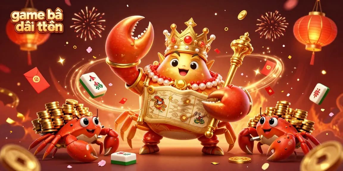 Experience the excitement of game bài đổi thưởng with a vibrant 3D illustration featuring a golden crab emperor.