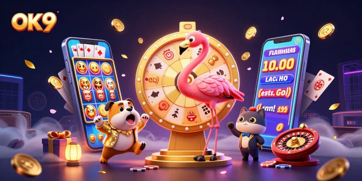 Spin the prize wheel with OK 9, enjoy vibrant gaming experience with coins and prizes.