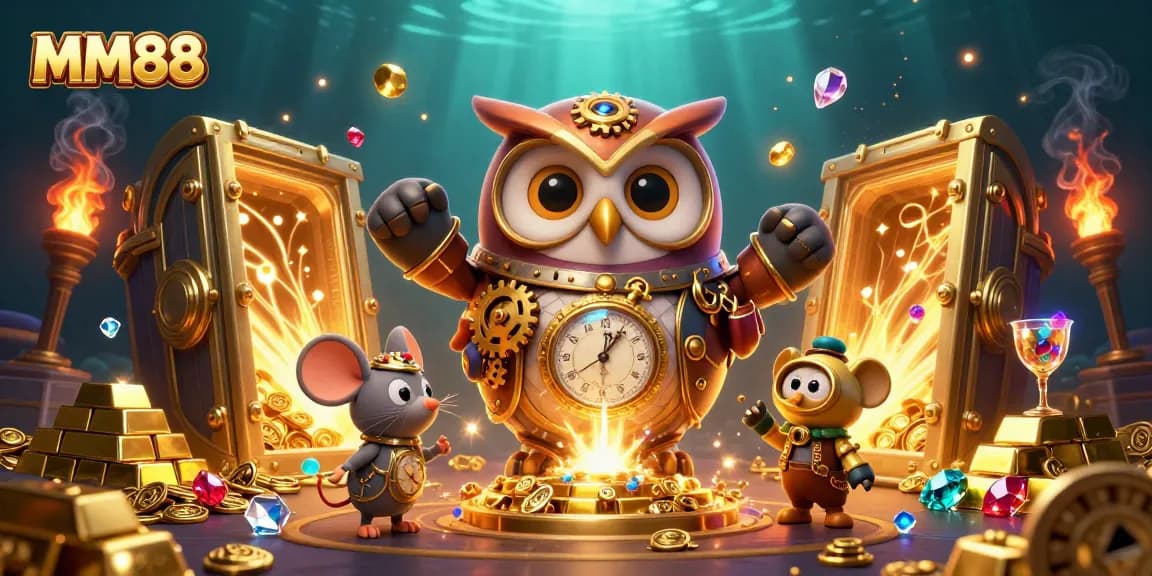 Experience the thrill of MM88 gaming with a dynamic 3D illustration capturing casino excitement.