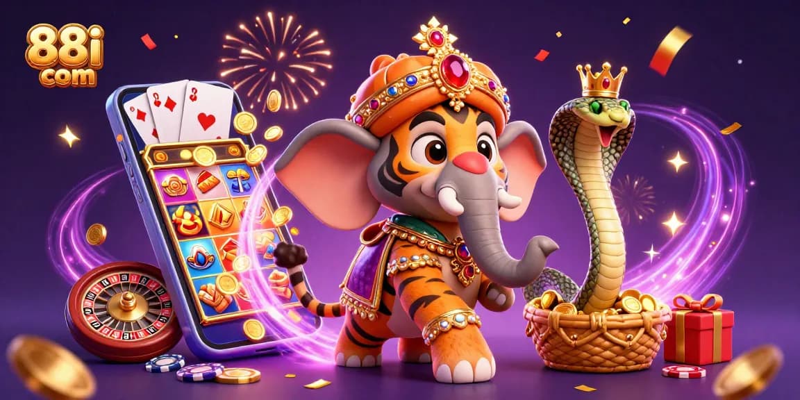 Experience thrilling slots at 88i com with a dynamic casino scene full of colorful gaming elements.