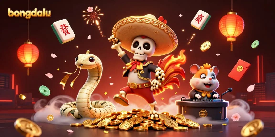 Experience intense victories with bongdalu as a mariachi rooster celebrates on golden coins amidst vibrant gambling elements.