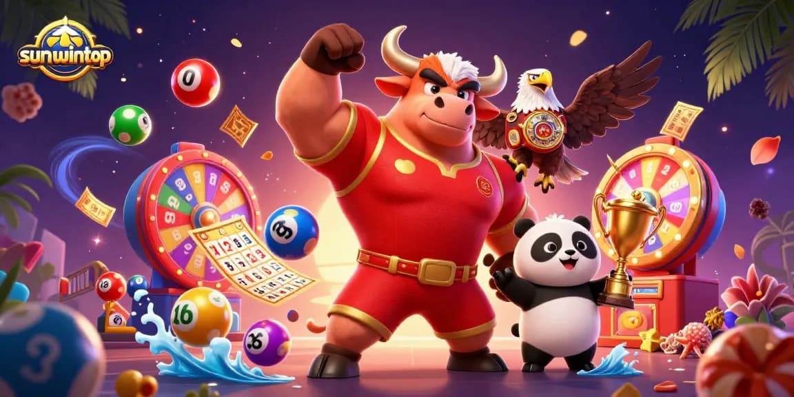 Join the vivid action at sunwintop with colorful lottery elements and exciting casino characters.