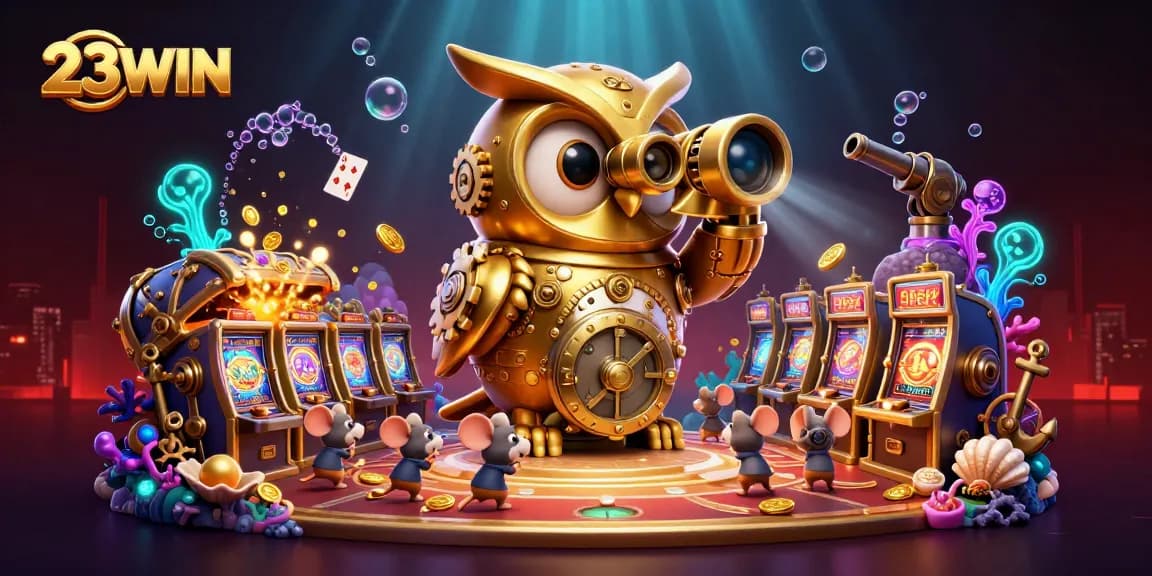 Experience the excitement of 23WIN with animated casino gems and characters bringing luck to players.