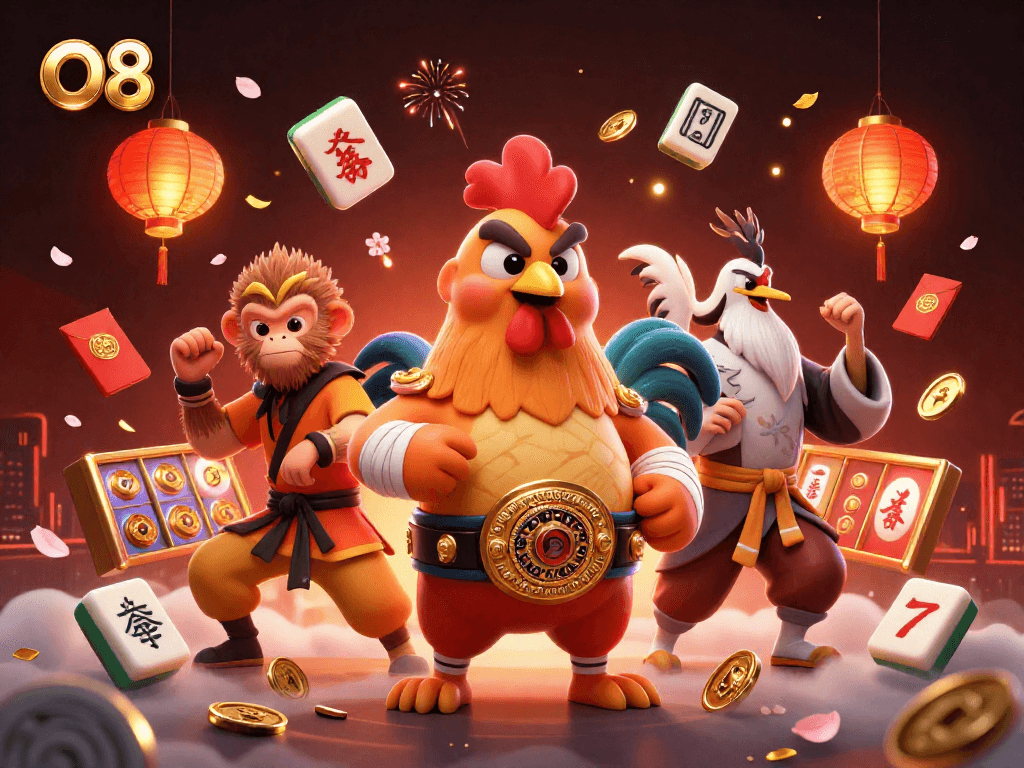 O8 showcases a vibrant 3D casino scene with colorful characters and exciting game elements.