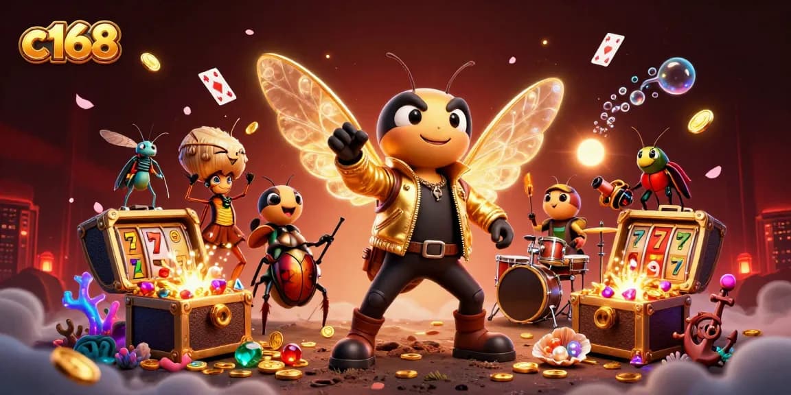 Experience thrilling gaming with c168's vibrant casino scene featuring exciting slot games and dynamic characters.
