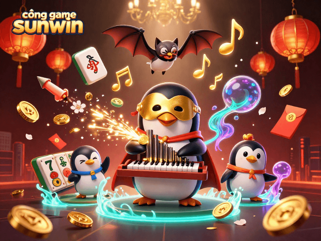 Engage in cổng game sunwin with vibrant casino elements and a charismatic penguin organist.