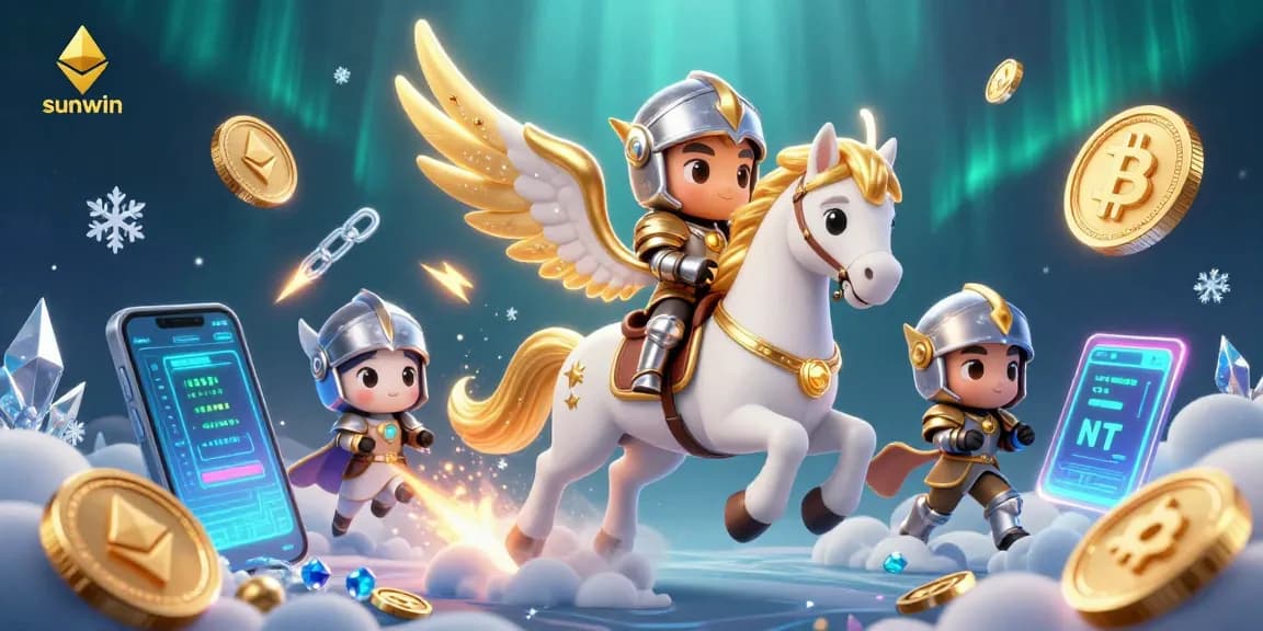 Join the excitement at sunwin with a vibrant 3D casino scene featuring a celestial horse and knight.