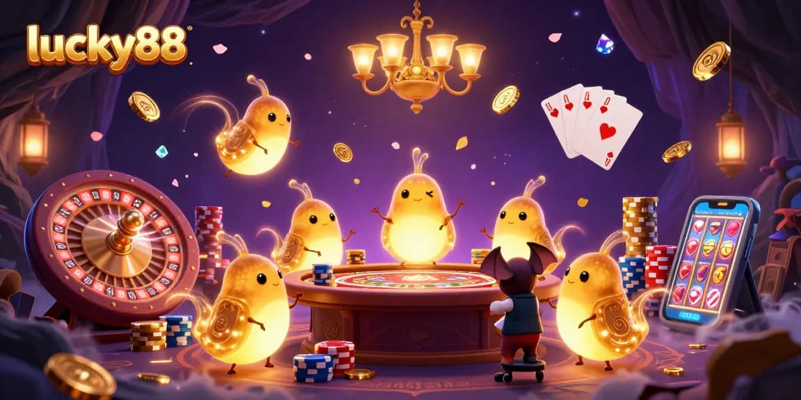 Experience thrilling gameplay at lucky88 with vibrant glowworms lighting a lively casino.