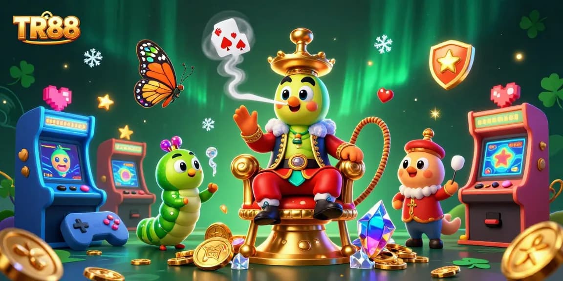 Bet big with TR88 in this vibrant casino scene featuring games and playful characters.