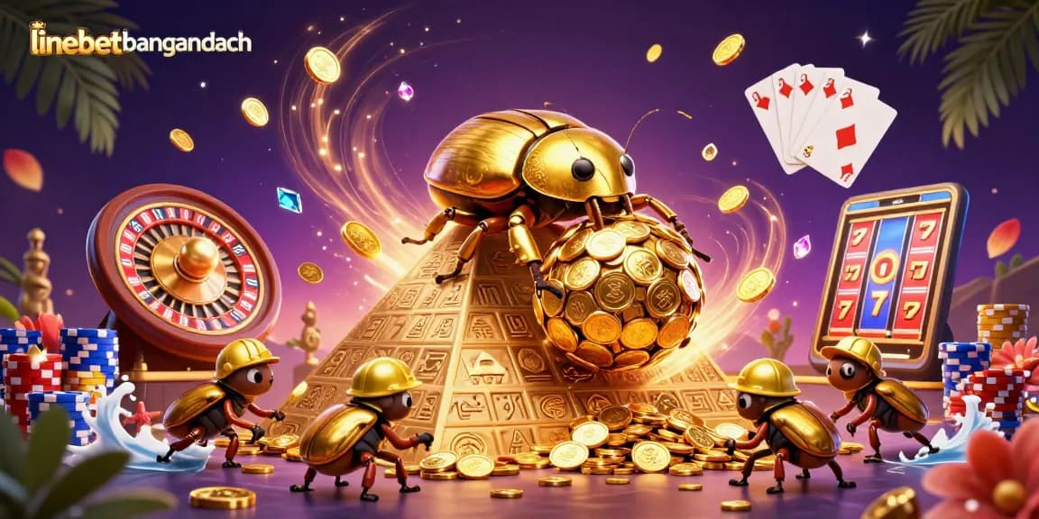 Experience the thrill of linebetbangladesh with 3D cartoon action of golden beetles and casino games.