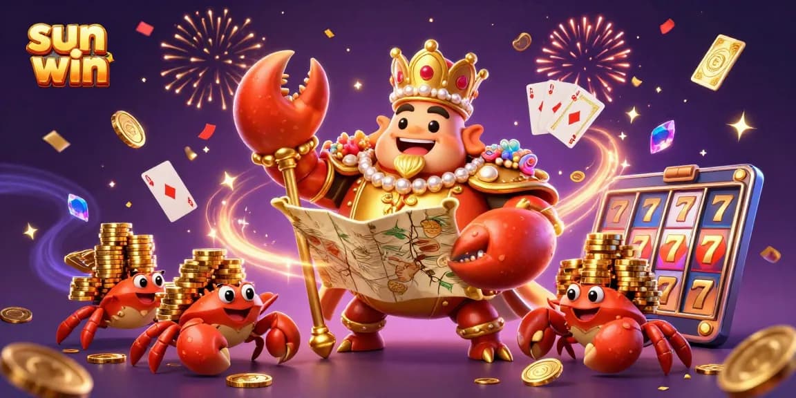Experience sun win with vibrant casino action from a golden crab emperor amidst riches.