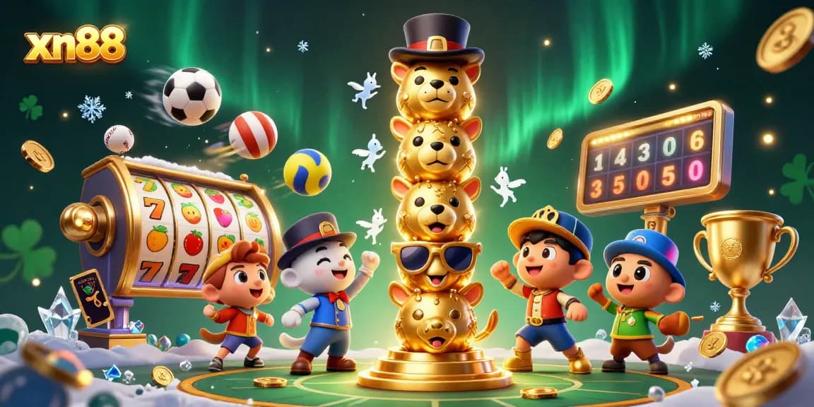Engage in exciting wins with xn88 casino featuring dynamic slot reels and animated sports elements.