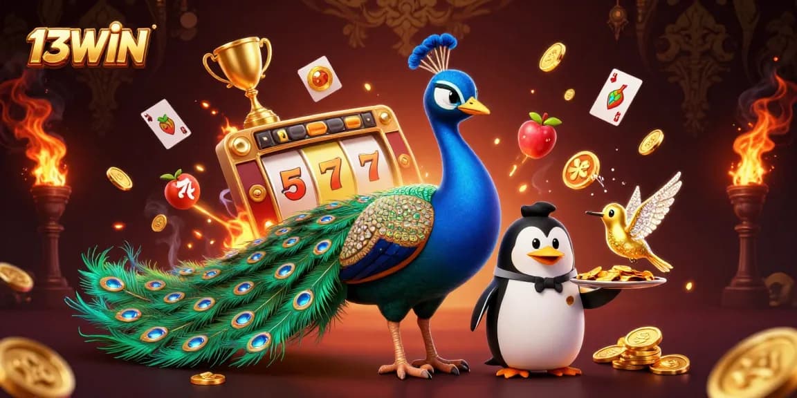 Engage in thrilling gameplay at 13WIN with colorful slot reels and vibrant game characters.