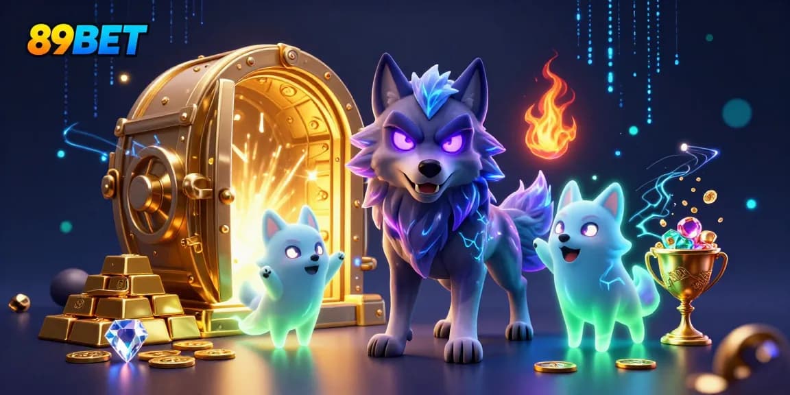 Join the thrill at 89BET with a dazzling casino scene featuring a winning wolf pack leader.
