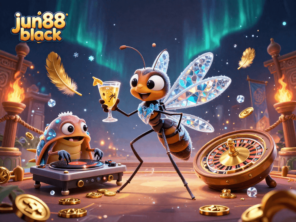Engage in vibrant gameplay with jun88 black as unique casino characters unite in a thrilling illustration.