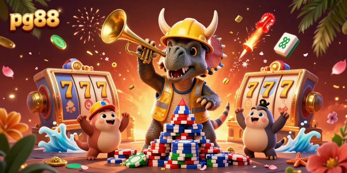 Engage with pg88 through a vibrant, action-filled casino scene celebrating winning moments and excitement.
