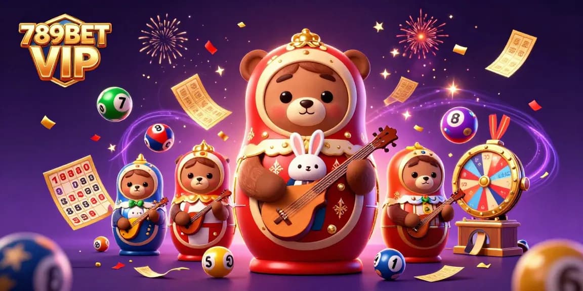 Experience the thrill of 789BET VIP with a 3D illustration showcasing festive elements in a lively casino atmosphere.