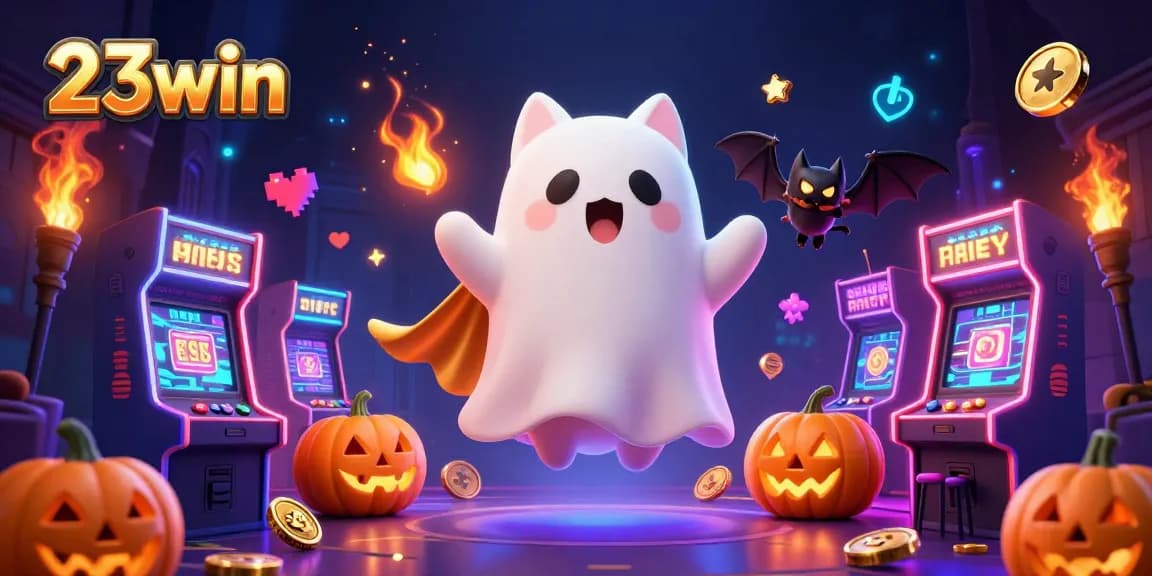Engage with thrilling 23win casino adventures featuring a friendly ghost cat and vibrant gaming elements.