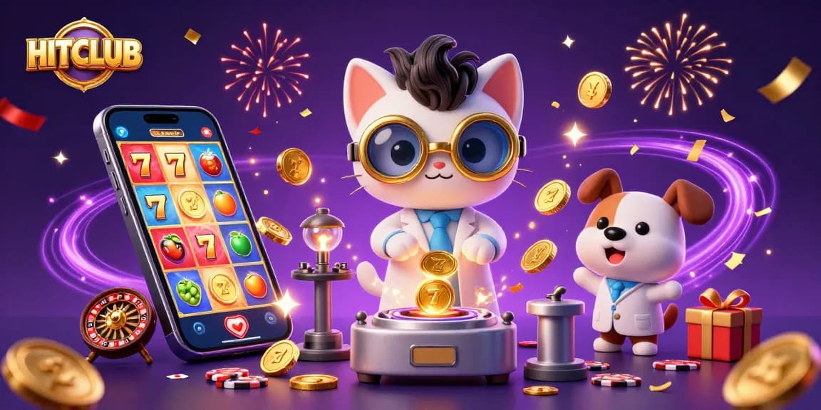 Engage in exciting games at HITCLUB featuring a lively, artistic casino scene with vibrant elements.