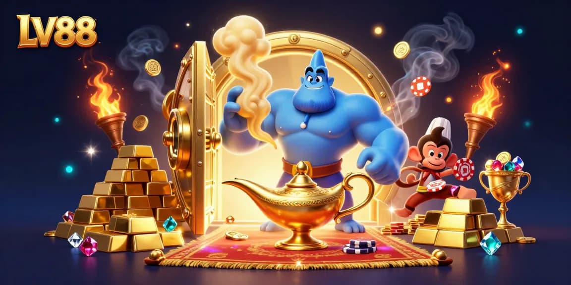 Engage in thrilling gameplay at LV88 with dynamic treasures and animated characters in a vibrant casino setting.