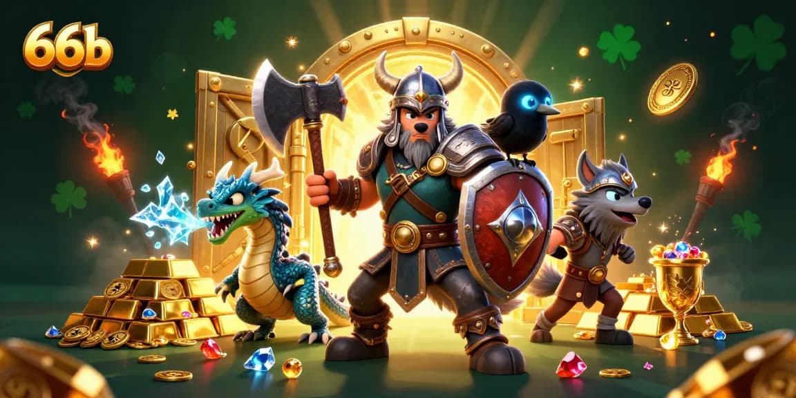 Experience thrilling gameplay with 66b's Viking wolf warrior in this captivating casino scene.