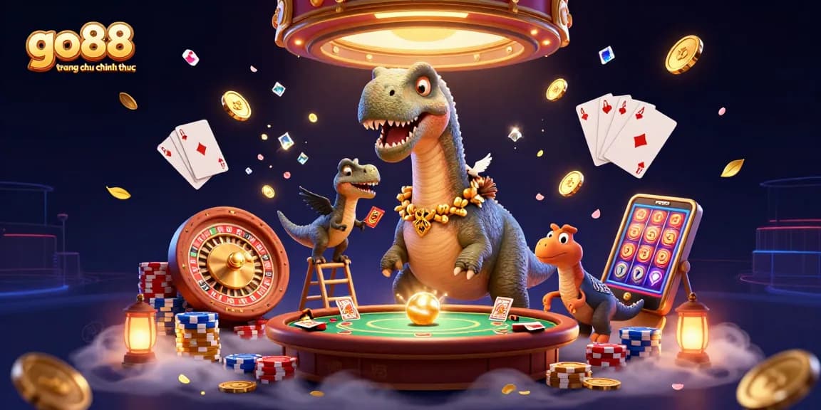 Engage with go88 trang chu chinh thuc featuring a vibrant 3D casino scene filled with animated characters and games.