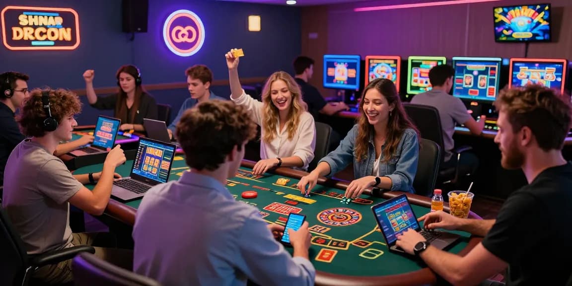 Players enjoying games in vibrant online casinos that accept credit cards, celebrating wins and engaging in thrilling gameplay.