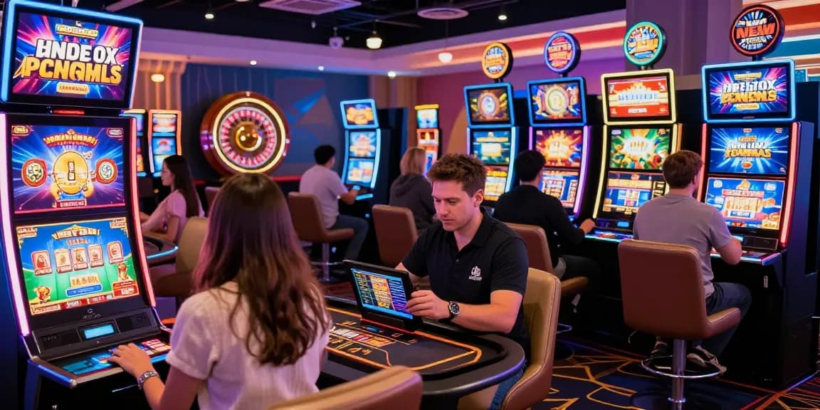 Exciting scene of players enjoying non UK casinos not on GamStop, featuring vibrant gaming atmosphere.