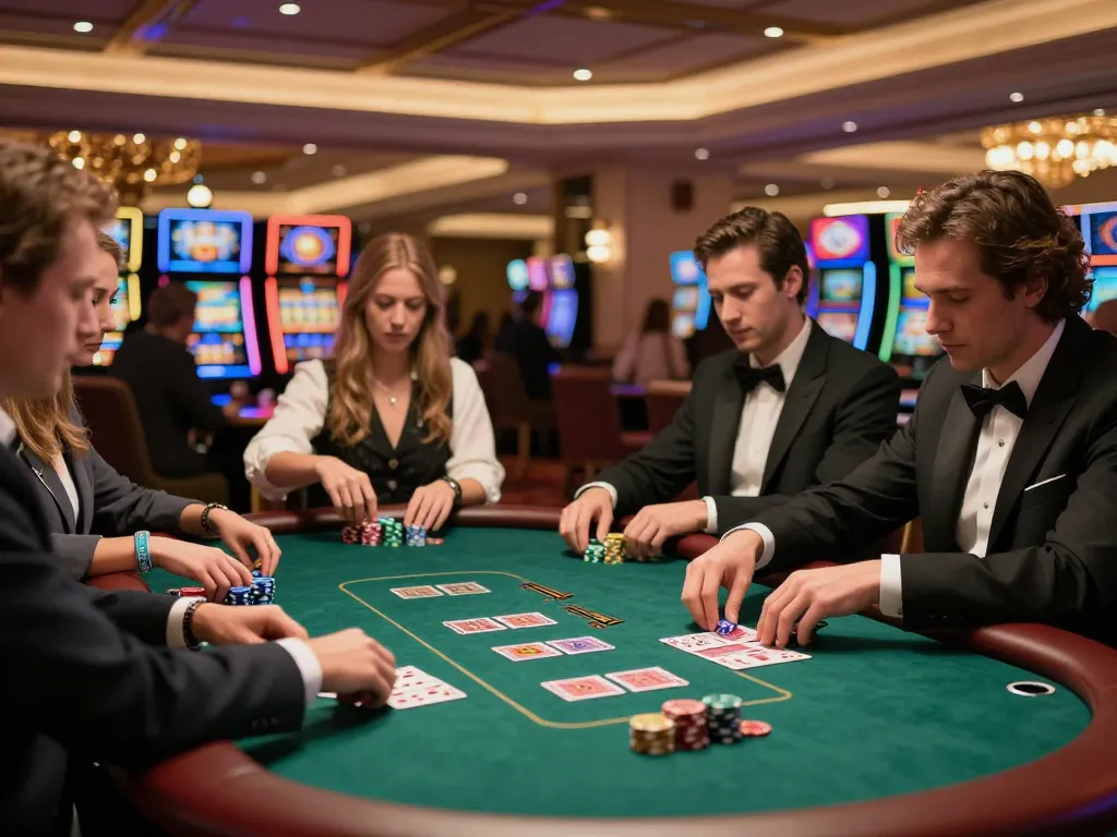 Tic88 online poker gameplay in a luxurious casino with engaged players and dynamic action