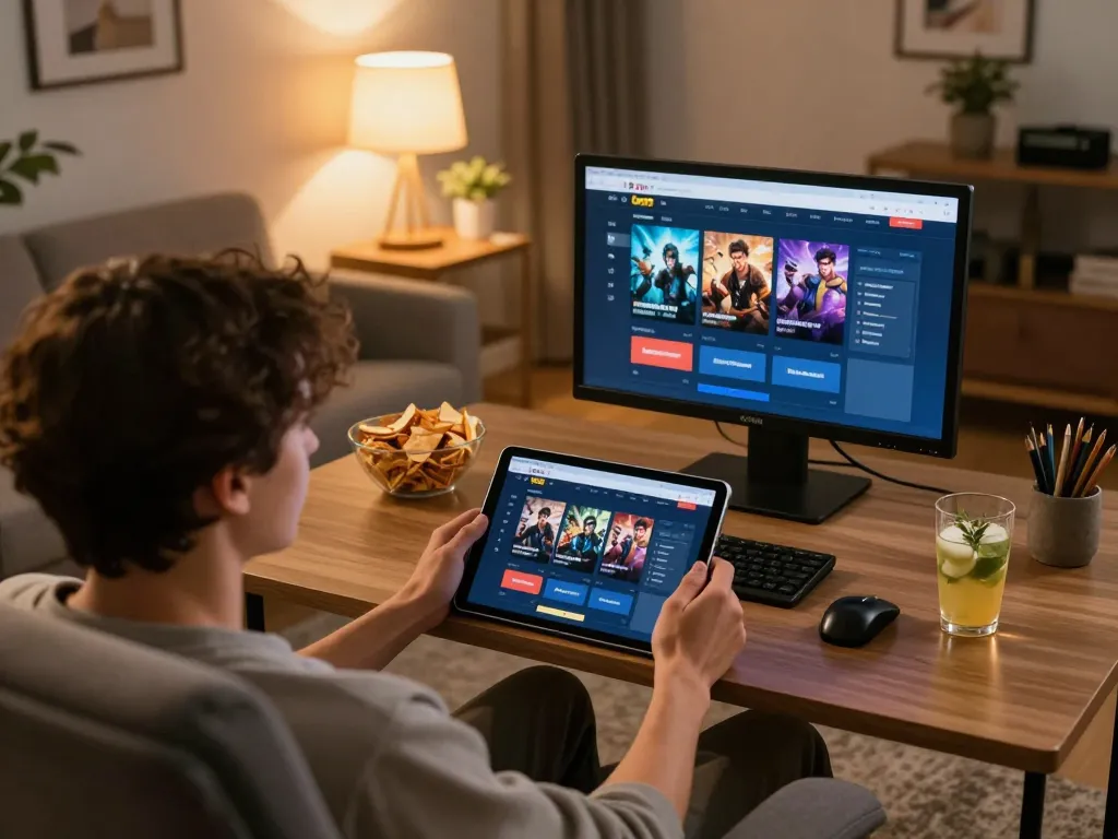Engaging with the trang chủ fun79 online gaming platform in a cozy home setup.