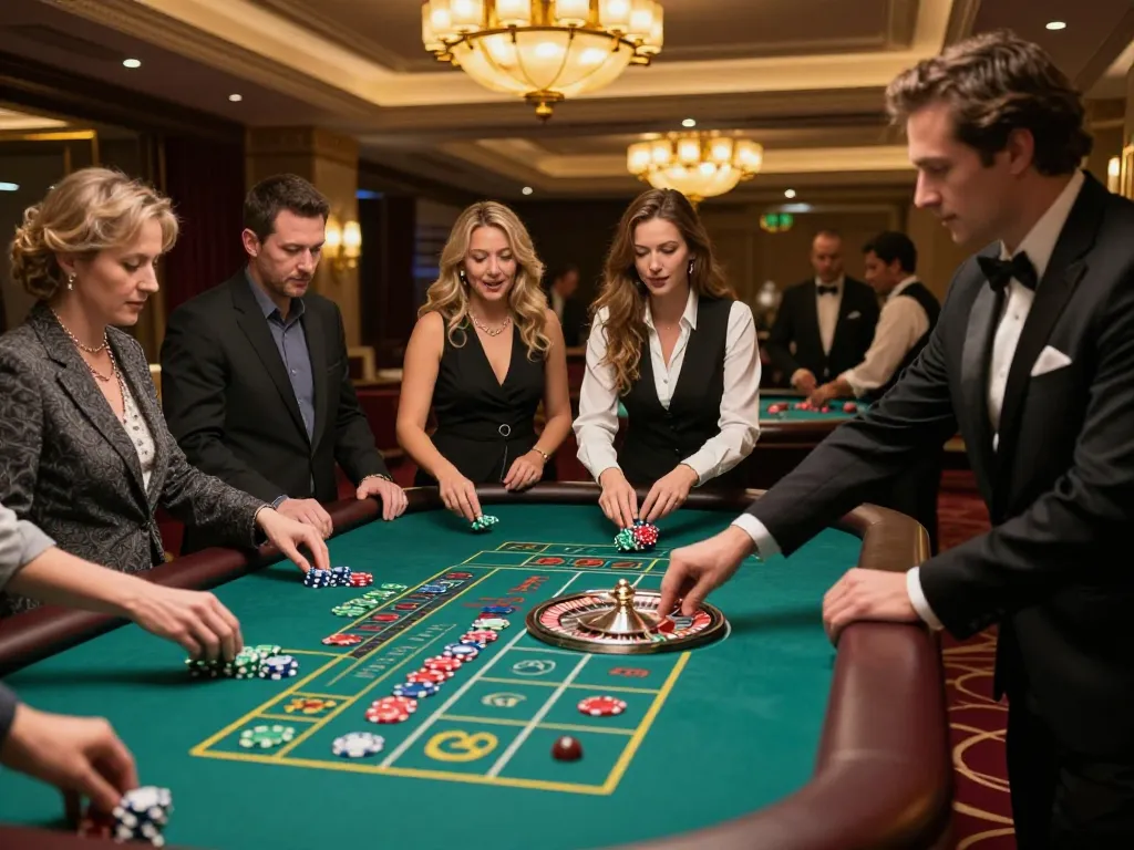 Experience the thrill of the 123 Win with an exciting roulette game where players place their bets skillfully at a luxury casino.
