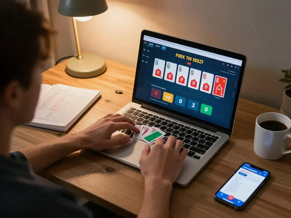 Pucuk138 player engaged in competitive online poker from a stylish home office setup.