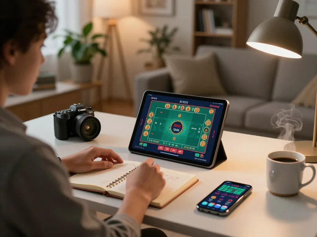 Engaging in tai xiu online with a comfortable setup, showcasing betting strategies and tablet interface.