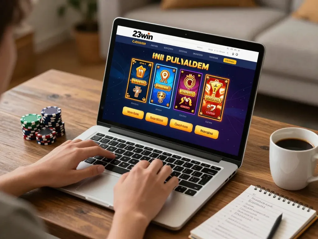 Engaging with 23win's online casino interface while implementing strategic bankroll management.