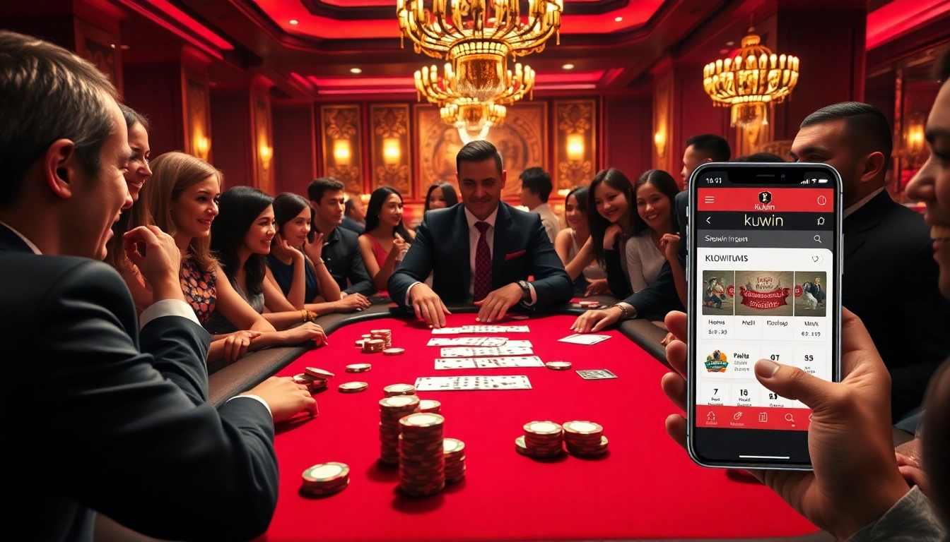 Players engaging in a thrilling game with kuwin casino, highlighting poker action and strategic bets.