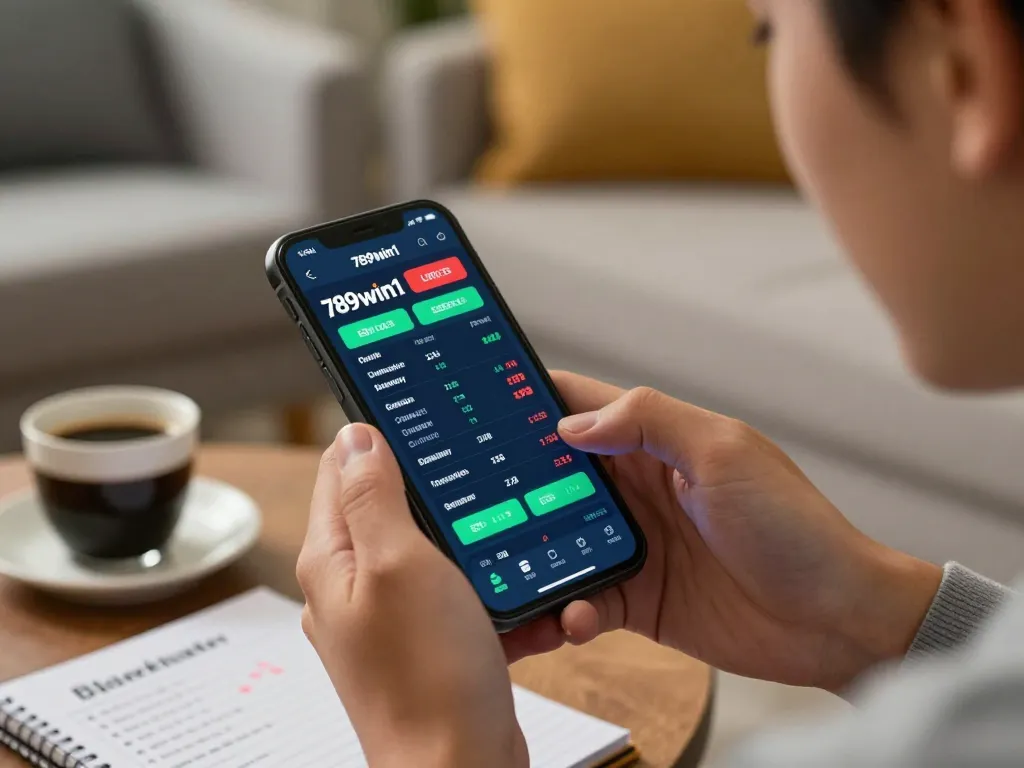 Placing bets on sports with 789win1 app, showcasing a user engaged in online gaming strategy