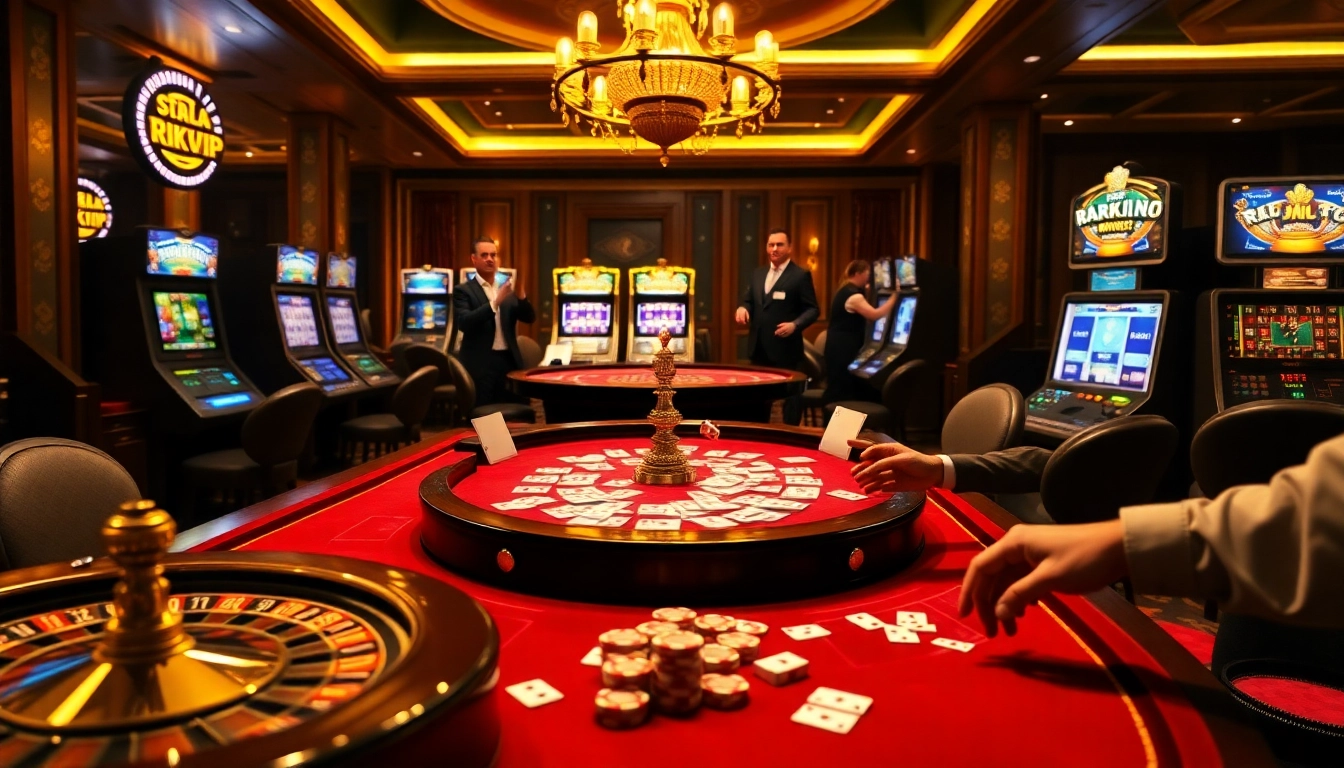 Engaged players at a vibrant cesspit filled with poker chips showcasing rikvip's exciting gaming atmosphere.