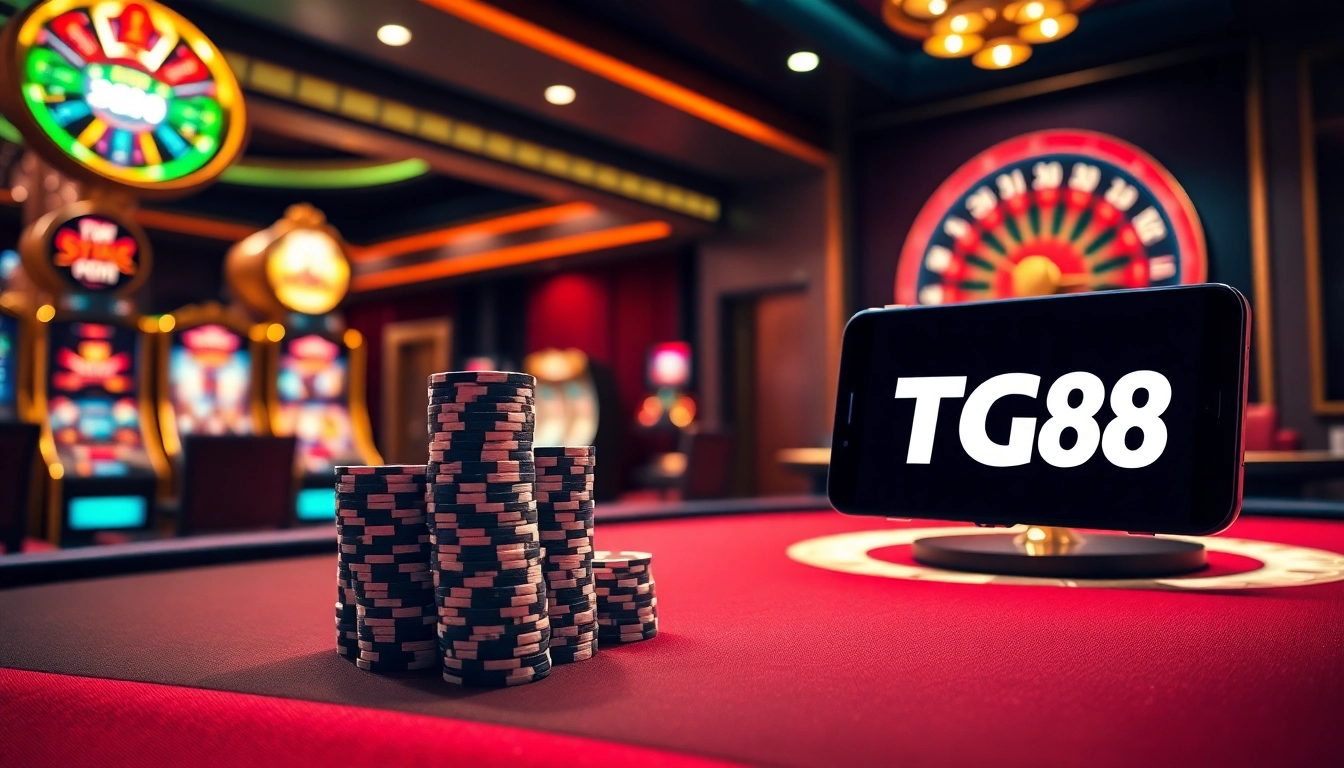 Experience the thrilling action at TG88 with luxury casino visuals of poker and online gaming.