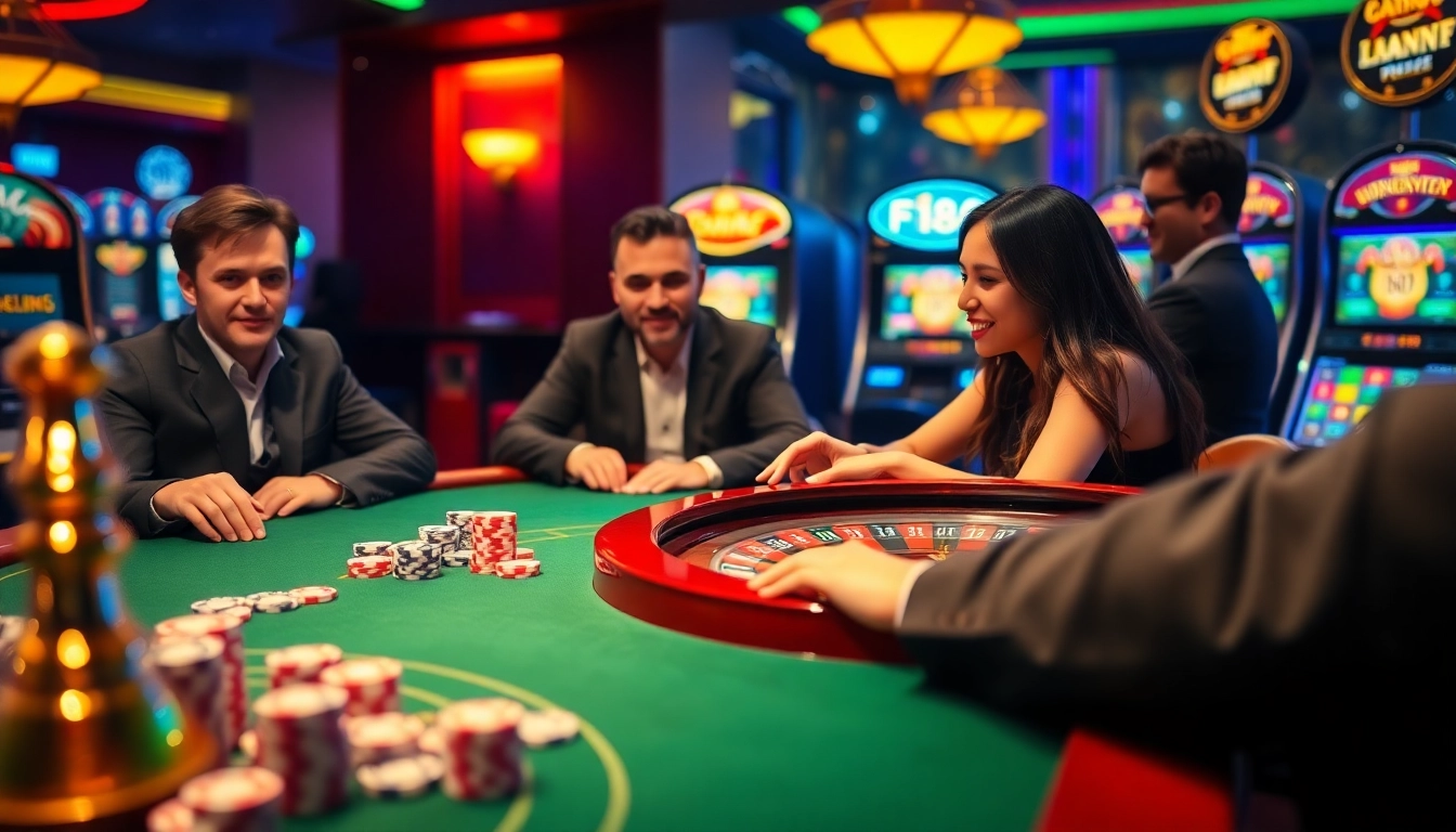 Players engaging in casino games at F168, showcasing vibrant tables and exciting atmosphere.