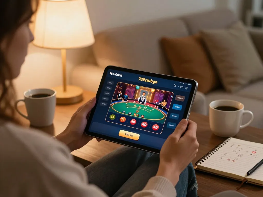 Engage with thrilling poker gameplay on the 789clubgo app in a cozy home setting.