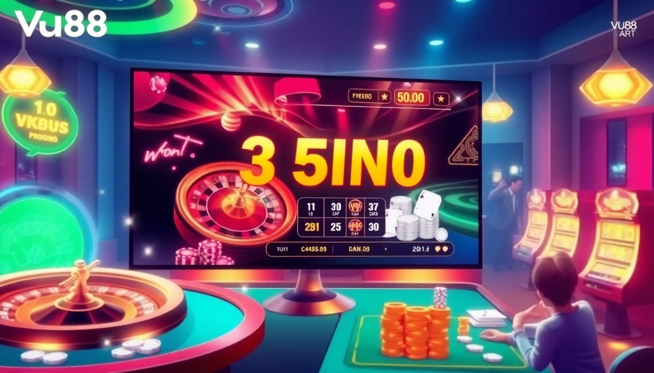 Experience vibrant online gaming excitement with visuals from https://vu88.art/ featuring roulette and slot machines.