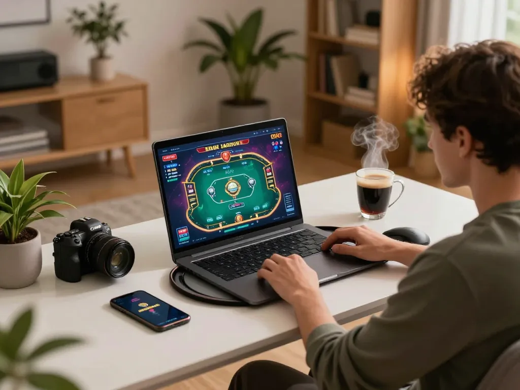 TR88 player strategizing at home gaming setup while engaging in online casino activities