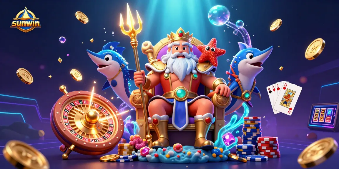 Spin to win with Sunwin's vibrant underwater casino theme featuring sea king Neptune.