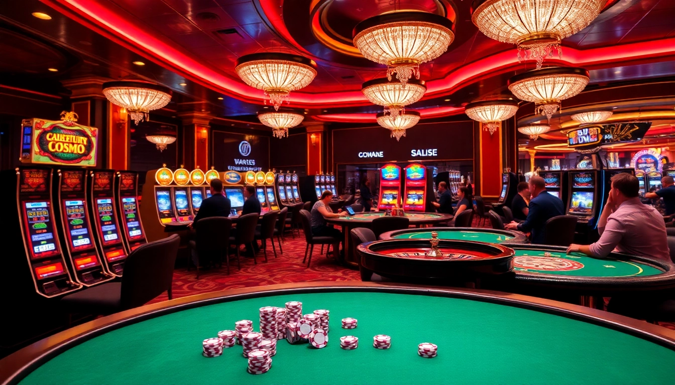 Players enjoying a thrilling experience at the 65A casino, highlighting vibrant games and lush decor.